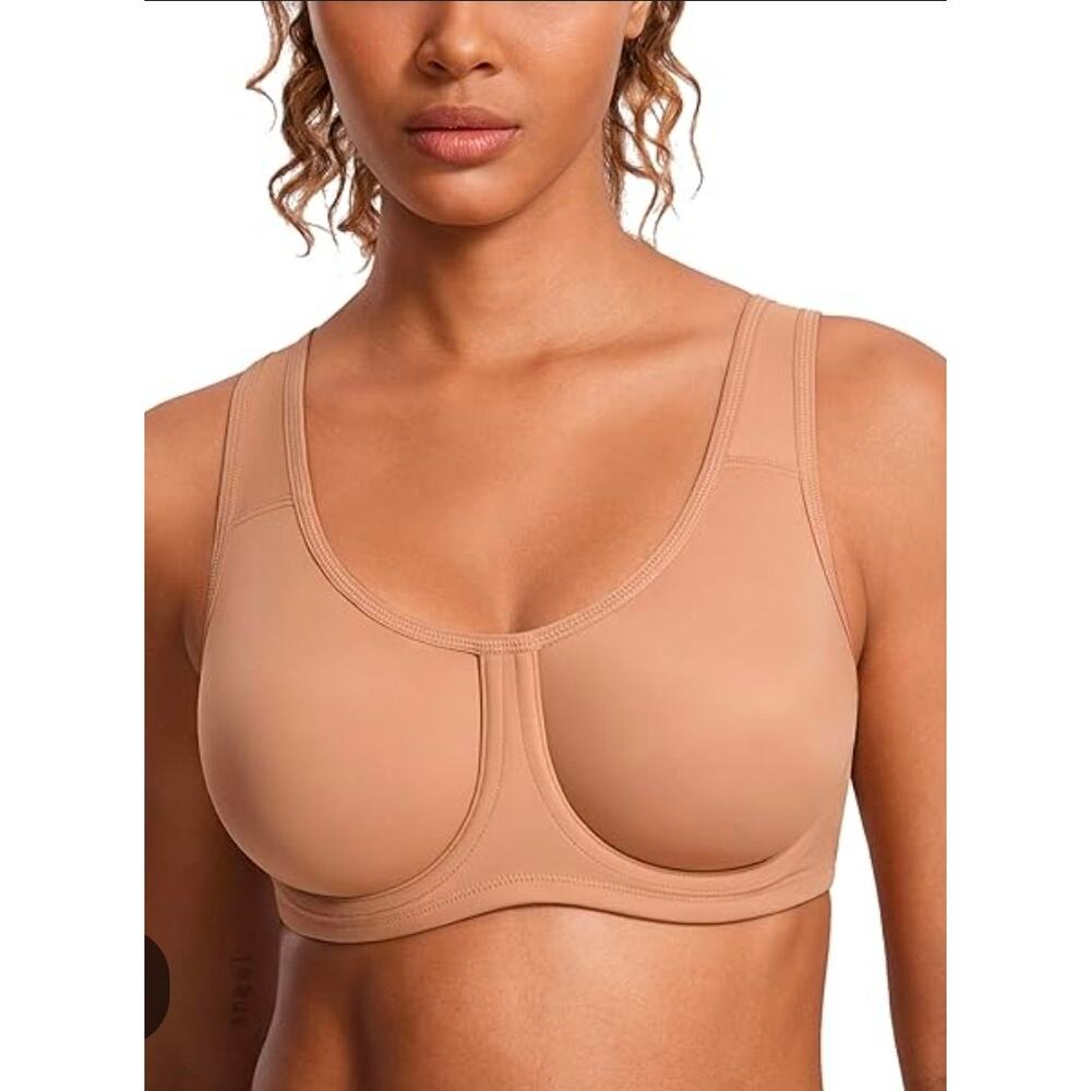 SYROKAN Women's high impact sports bra underwire Plus Size 40DD tan beige